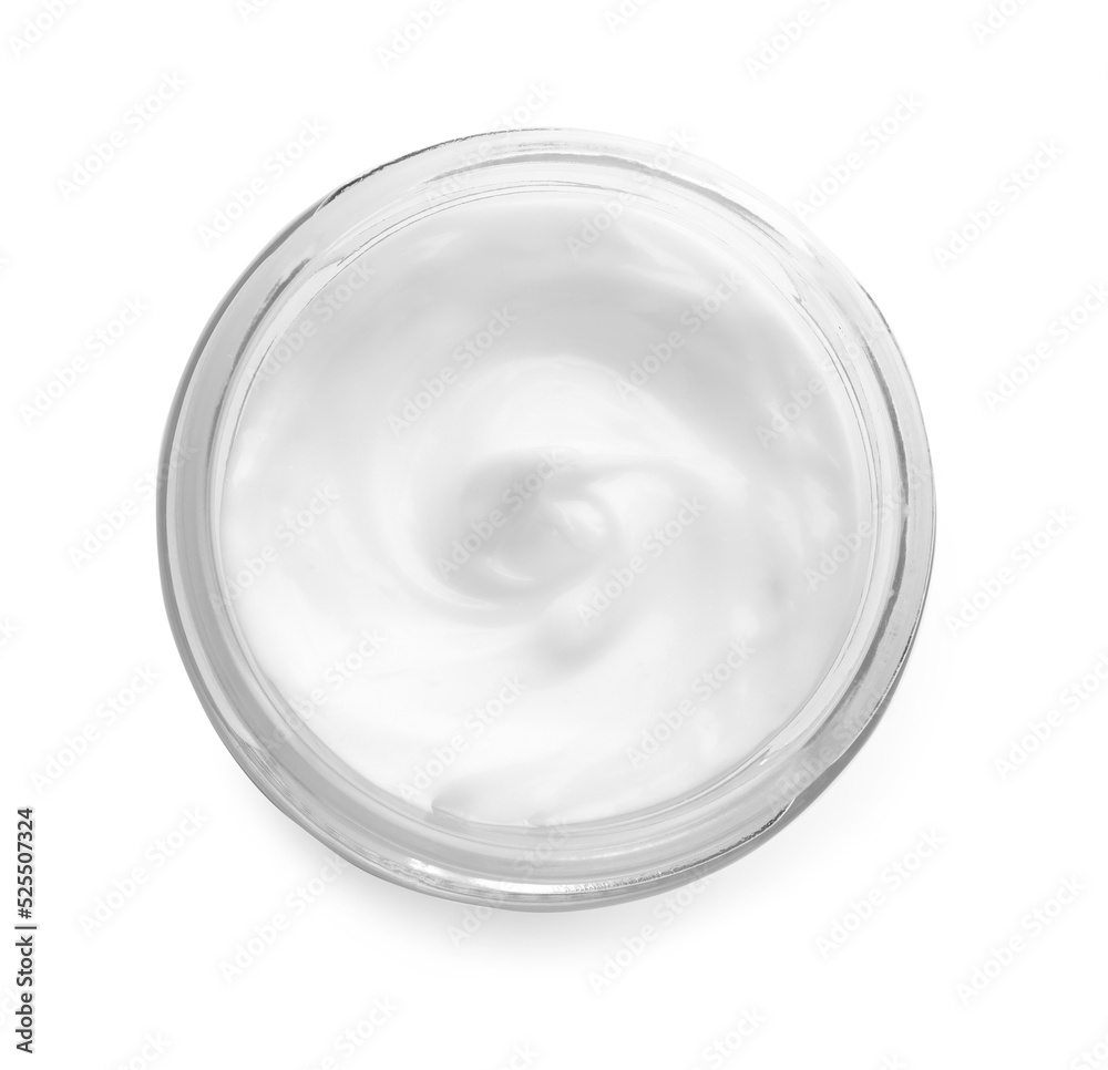 Jar of hand cream on white background, top view Jar of hand cream on white background, top view
