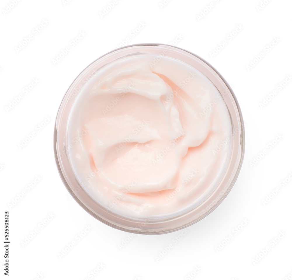 Jar of face cream isolated on white, top view Jar of face cream isolated on white, top view
