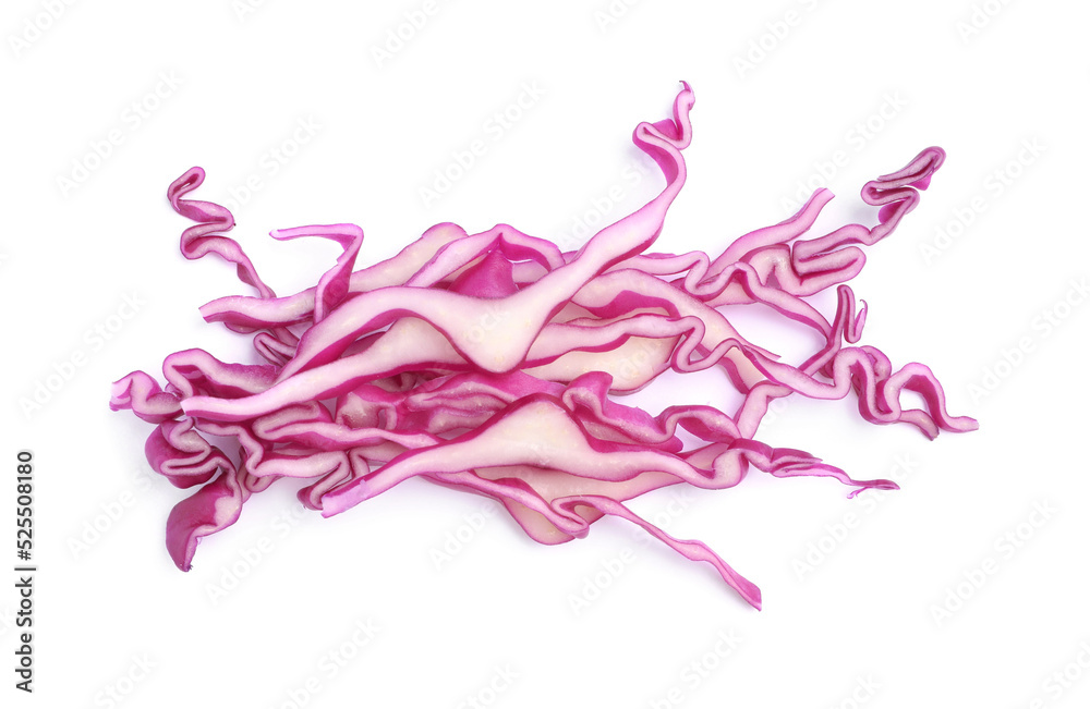 Shredded fresh red cabbage isolated on white