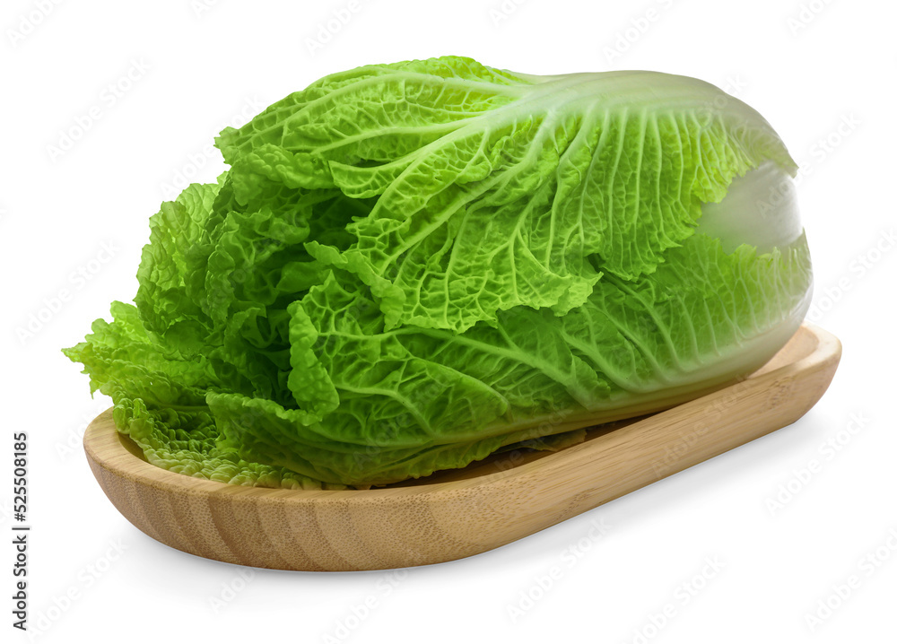 Fresh tasty Chinese cabbage and wooden board isolated on white Fresh tasty Chinese cabbage and wooden board isolated on white