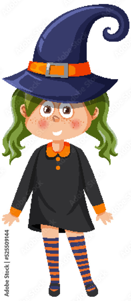 A girl wearing witch costume for halloween