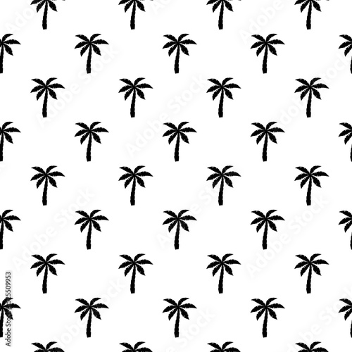 Palm seamless pattern. Repeated palm trees pattern. Black coconut tree isolated on white background. Repeating tropical texture for design summer prints. Repeat coconuts palmtree. Vector illustration © Omeris