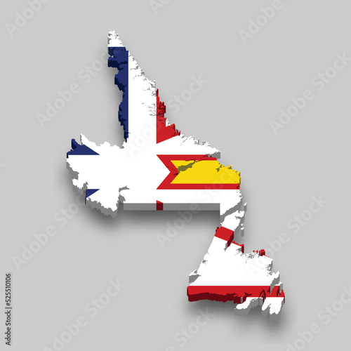 3d isometric Map of Newfoundland and Labrador is a region of Canada photo