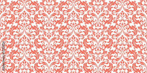 Wallpaper in the style of Baroque. Seamless vector background. White and pink floral ornament. Graphic pattern for fabric, wallpaper, packaging. Ornate Damask flower ornament