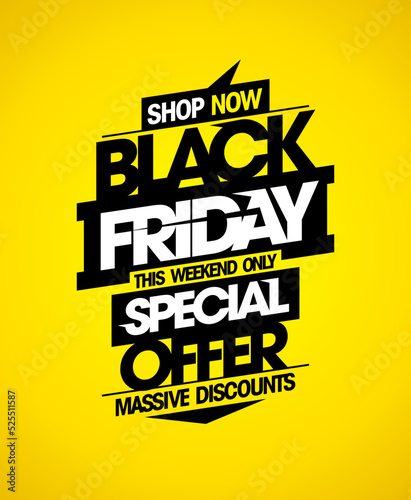 Black friday sale, special offer, massive discounts, vector poster or web banner