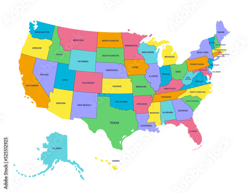 アメリカ合衆国色分け地図　Colored map of the United States