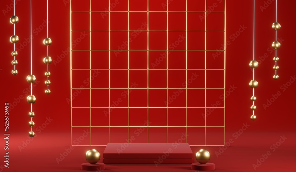 3D rendering of blank product background for cream cosmetics Modern red podium background 3D rendering of blank product background for cream cosmetics Modern red podium background