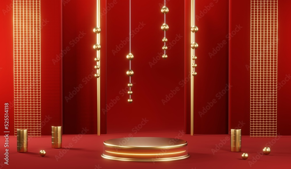 3D rendering of blank product background for cream cosmetics Modern red podium background 3D rendering of blank product background for cream cosmetics Modern red podium background