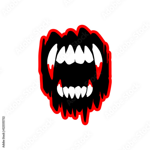 Vampire teeth fangs for Halloween.Vampire fangs sticker vector.