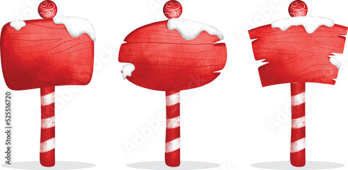 Watercolor Illustration set of Christmas red wooden sign