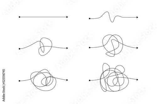 Confusion clarity path doodle vector idea concept. complex. messy line like hard easy way.