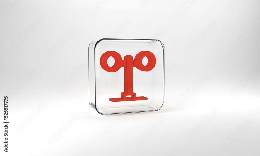 Red Train traffic light icon isolated on grey background. Traffic lights for the railway to regulate the movement of trains. Glass square button. 3d illustration 3D render Red Train traffic light icon isolated on grey background. Traffic lights for the railway to regulate the movement of trains. Glass square button. 3d illustration 3D render