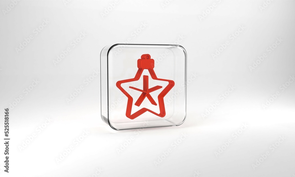 Red Christmas star icon isolated on grey background. Merry Christmas and Happy New Year. Glass square button. 3d illustration 3D render Red Christmas star icon isolated on grey background. Merry Christmas and Happy New Year. Glass square button. 3d illustration 3D render