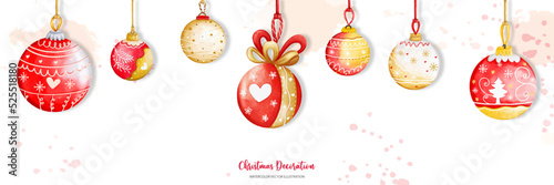 Christmas Ball hanging background, Digital paint watercolor illustration