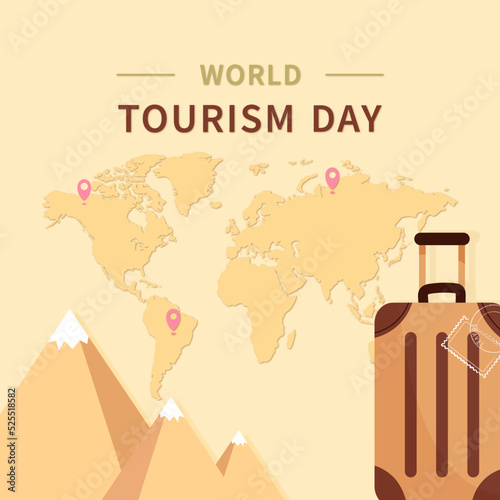 World Tourism Day.Banner template with world tourism day concept.Travel and happy family.Travel and vacation.World tourism day poster.Vector illustration for banner, poster, website.Holiday concept.