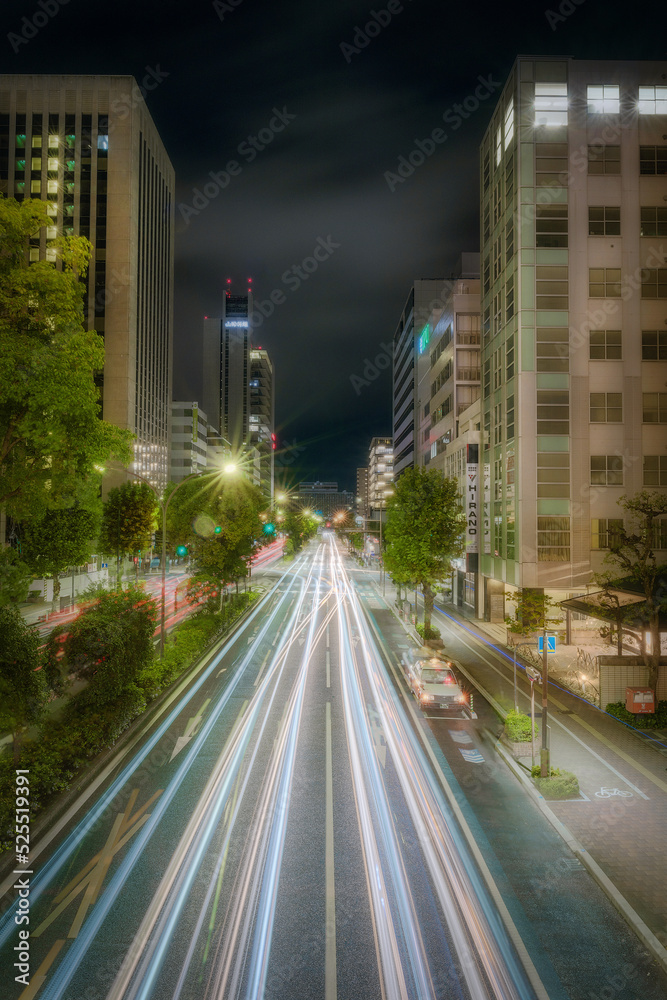 light trails in the city at night