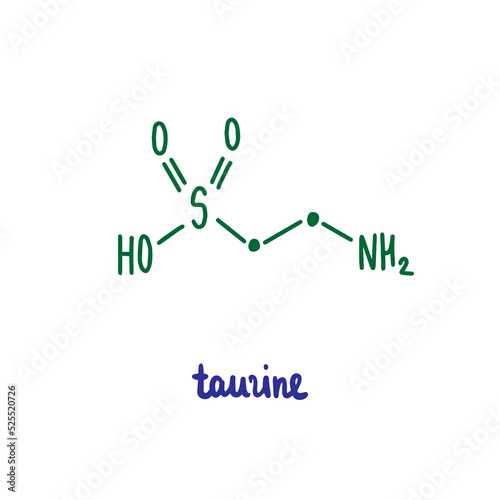 Taurine hand drawn vector formula chemical structure lettering blue green