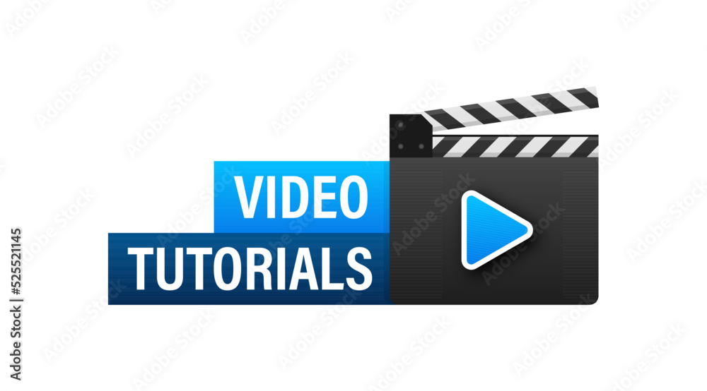 Naklejka premium Video tutorials icon concept. Study and learning background, distance education and knowledge growth. Video conference and webinar icon, internet and video services. Vector illustration.