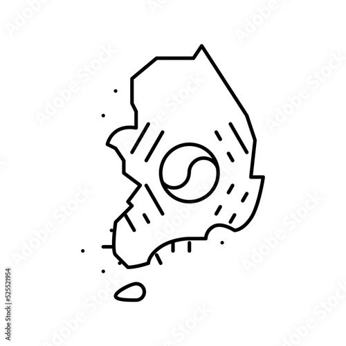 south korea country map flag line icon vector illustration