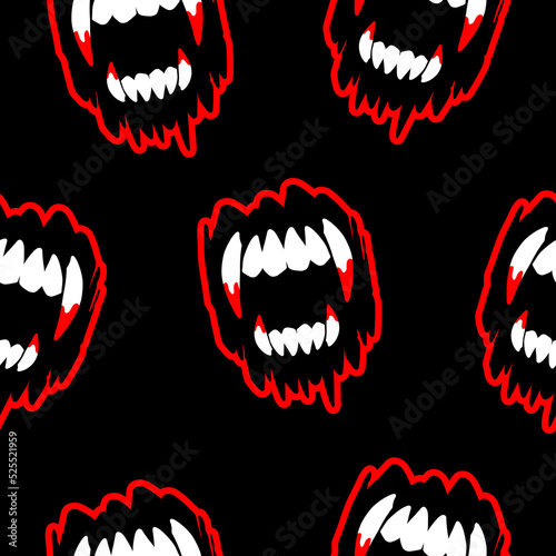 Vampire teeth fangs seamless pattern vector.