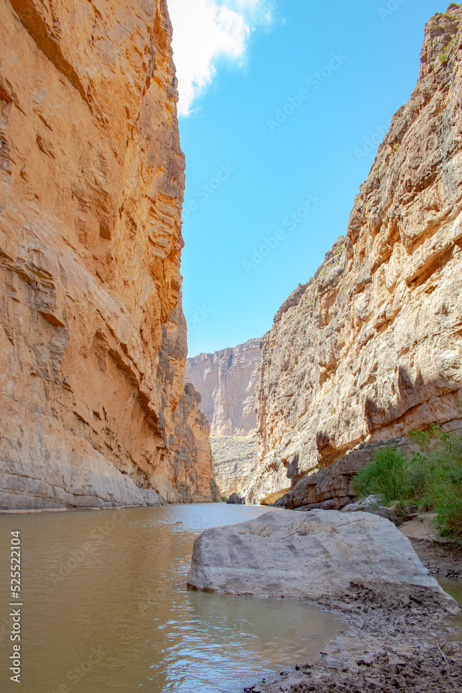 Rio Grande river view and rocky cliffs at Big Bend National Park Texas