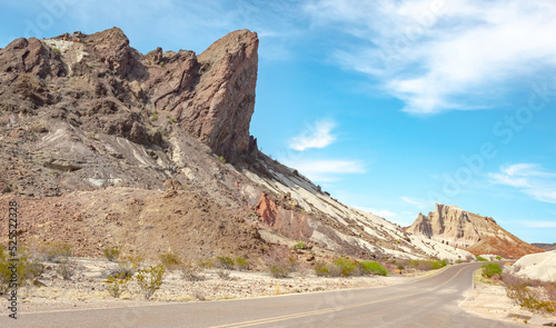 Rock mountain and road view at Big Bend National Park Texas