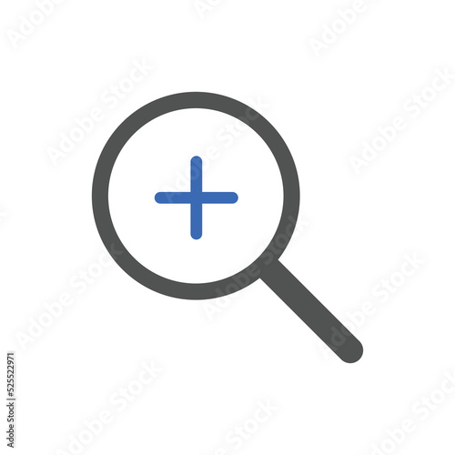 zoom in icons. Magnifying glass zoom in plus sign. Used for SEO or websites