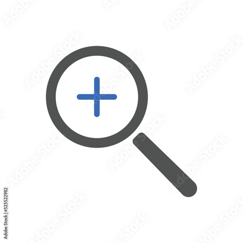 zoom in icons. Magnifying glass zoom in plus sign. Used for SEO or websites
