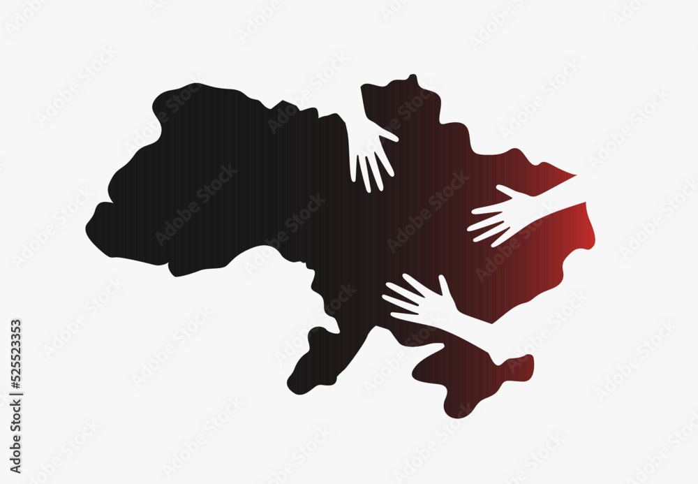 War in Ukraine banner, infographics for news. Palms of hands on the Ukraine territory. Russian Federation aggression against the Ukrainian nation. Vector illustration War in Ukraine banner, infographics for news. Palms of hands on the Ukraine territory. Russian Federation aggression against the Ukrainian nation. Vector illustration