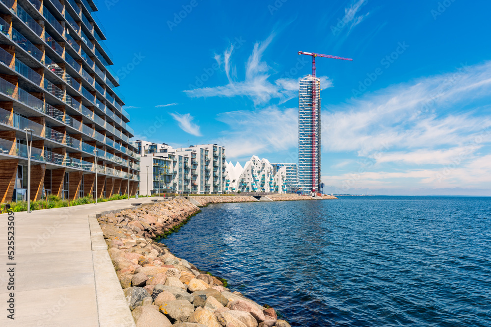High rise apartment flats development in the docklands of Aarhus, Denmark
