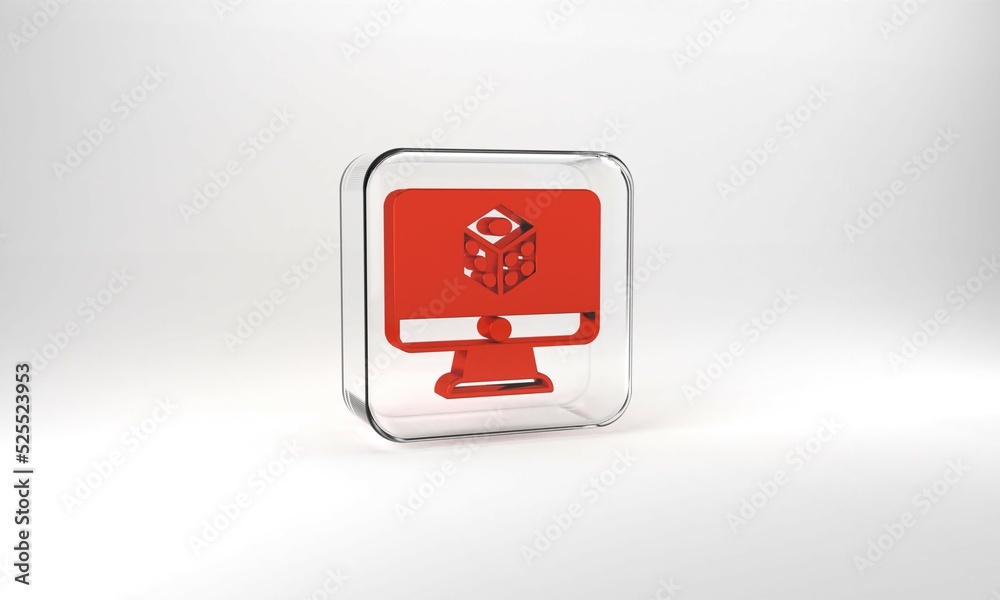 Red Game dice icon isolated on grey background. Casino gambling. Glass square button. 3d illustration 3D render Red Game dice icon isolated on grey background. Casino gambling. Glass square button. 3d illustration 3D render