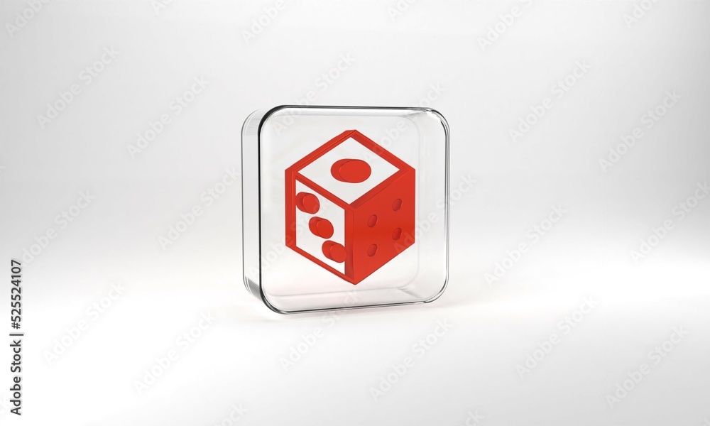 Red Game dice icon isolated on grey background. Casino gambling. Glass square button. 3d illustration 3D render Red Game dice icon isolated on grey background. Casino gambling. Glass square button. 3d illustration 3D render