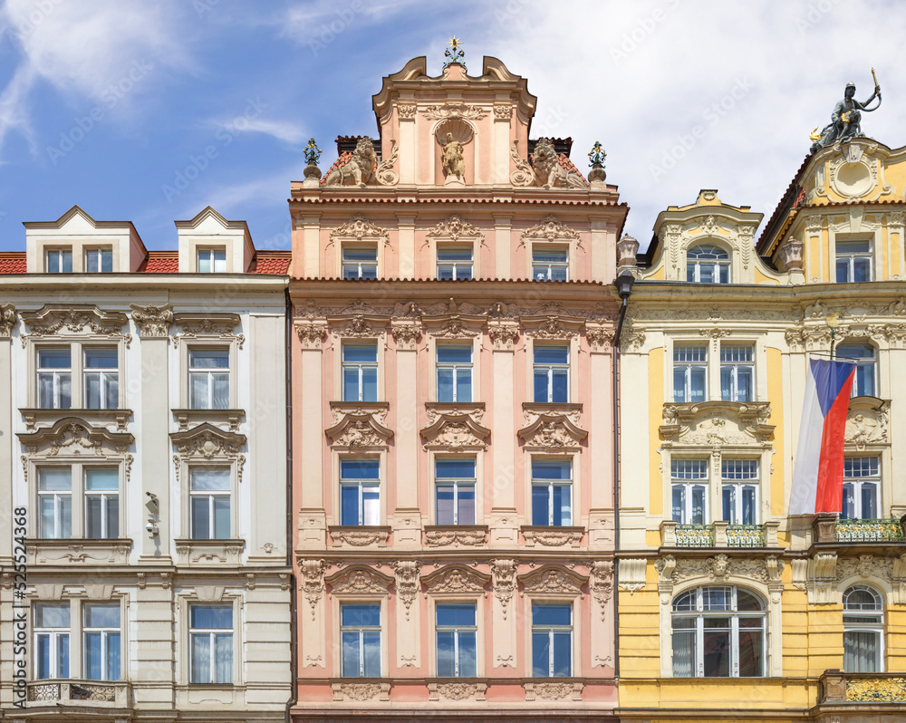 Fototapeta premium Beautiful buildings on Staromestska Square. Prague, Czech Republic.