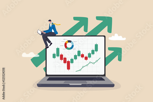 Stock trading or crypto currency investing, technical analysis for investment, financial graph and chart, stock market or currency exchange concept, businessman investor using laptop to trade graph.