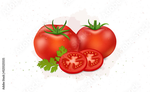 Vector illustration of Red tomatoes and tomato slices