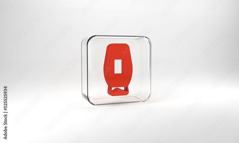 Red Bottle of shampoo icon isolated on grey background. Glass square button. 3d illustration 3D render Red Bottle of shampoo icon isolated on grey background. Glass square button. 3d illustration 3D render