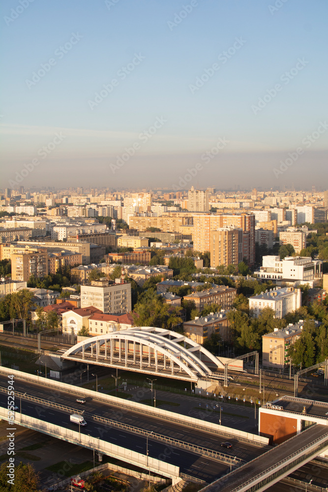 MOSCOW, Russia - AUGUST 16, 2022 : view from the Izmailovo Beta hotel on the North-Eastern chord. The North-Eastern chord is a new highway that will connect three districts of the capital Moscow