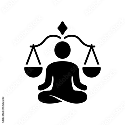 Yoga Balance Relax Silhouette Icon. Spiritual Zen Person in Pose Lotus and Scales Pictogram. Wellness Health Mind Black Icon. Figure Man in Pose Lotus. Isolated Vector Illustration