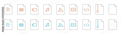 File format outline icons, two colors document paper sheet icon set