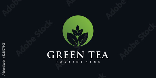 Green herbal tea logo design Premium Vector