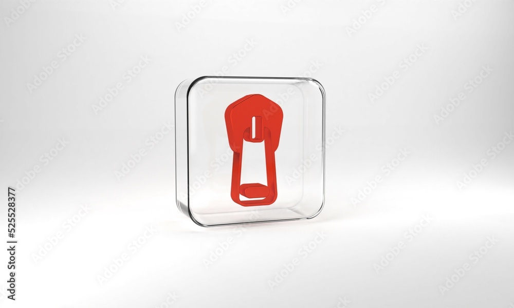 Red Zipper icon isolated on grey background. Glass square button. 3d illustration 3D render Red Zipper icon isolated on grey background. Glass square button. 3d illustration 3D render