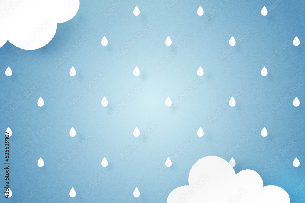 Rain and cloud on blue sky background. Rainy season, Paper cut of monsoon sale banner template. Vector illustration. Rain and cloud on blue sky background. Rainy season, Paper cut of monsoon sale banner template. Vector illustration.