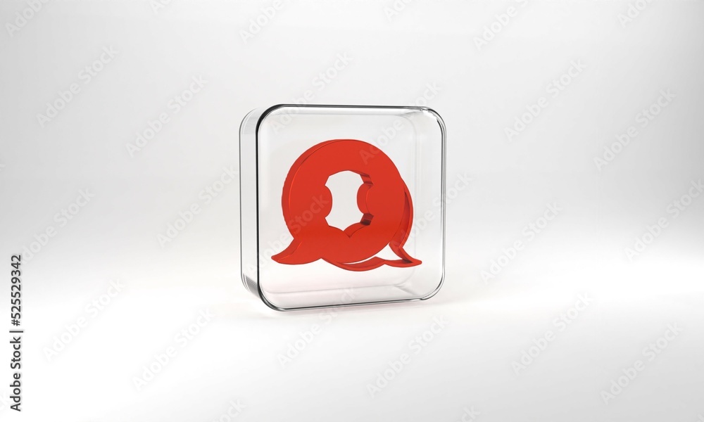 Red Leather icon isolated on grey background. Glass square button. 3d illustration 3D render Red Leather icon isolated on grey background. Glass square button. 3d illustration 3D render