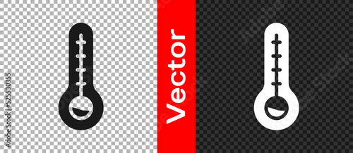 Black Meteorology thermometer measuring heat and cold icon isolated on transparent background. Thermometer equipment showing hot or cold weather. Vector