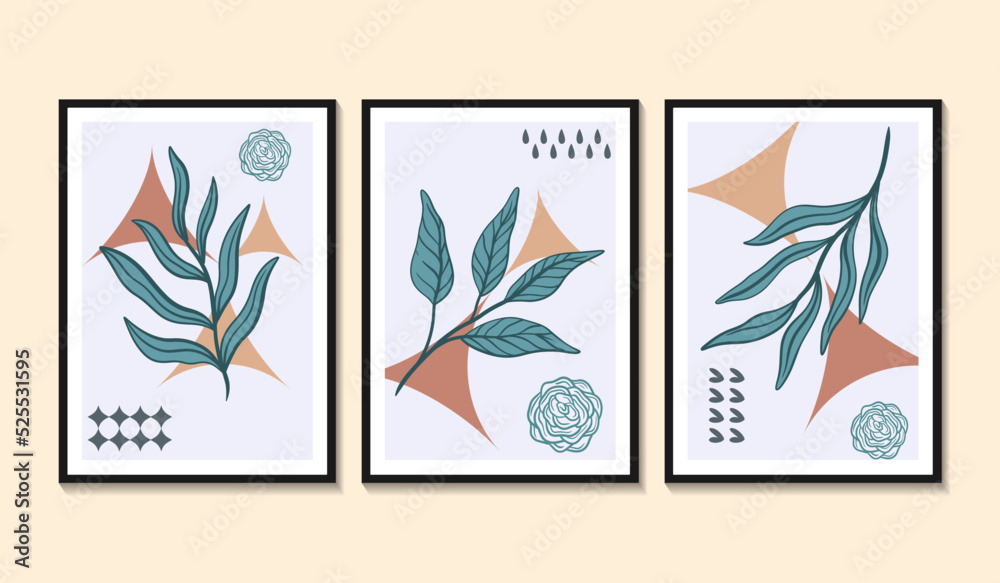 Collection of contemporary art posters botanical wall art abstract leaves foliage
