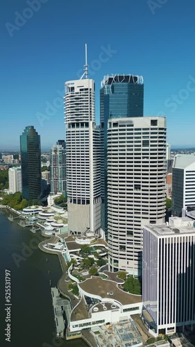 Aerial veritcal video of skyscrapers in Brisbane CBD in Australia photo