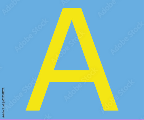 Alphabet letter A in yellow color with blue background.