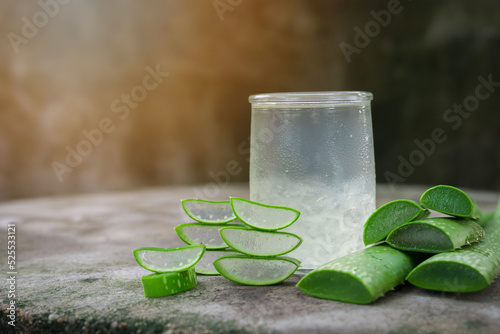 Fresh Aloe vera juice, Fresh Aloe vera water, Fresh Aloe vera Drink (Aloe barbadensis Mill.,Star cactus, Aloe, Aloin, Jafferabad or Barbados) .
