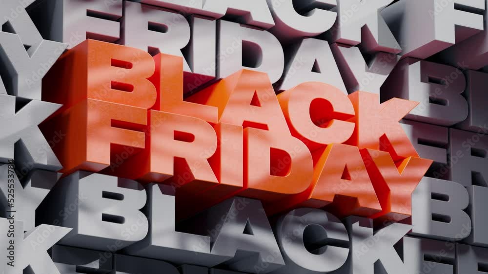 Looped animation of 3D lettering in predominantly orange and gray close-up. 4K video for the biggest Black Friday sale of the year. Futuristic background, motion graphics. Looped animation of 3D lettering in predominantly orange and gray close-up. 4K video for the biggest Black Friday sale of the year. Futuristic background, motion graphics.