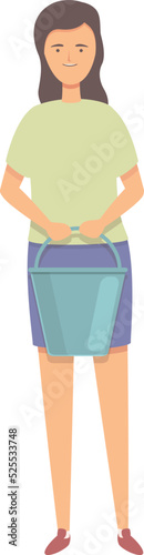 Girl take water bucket icon cartoon vector. Nature plant. Agriculture park